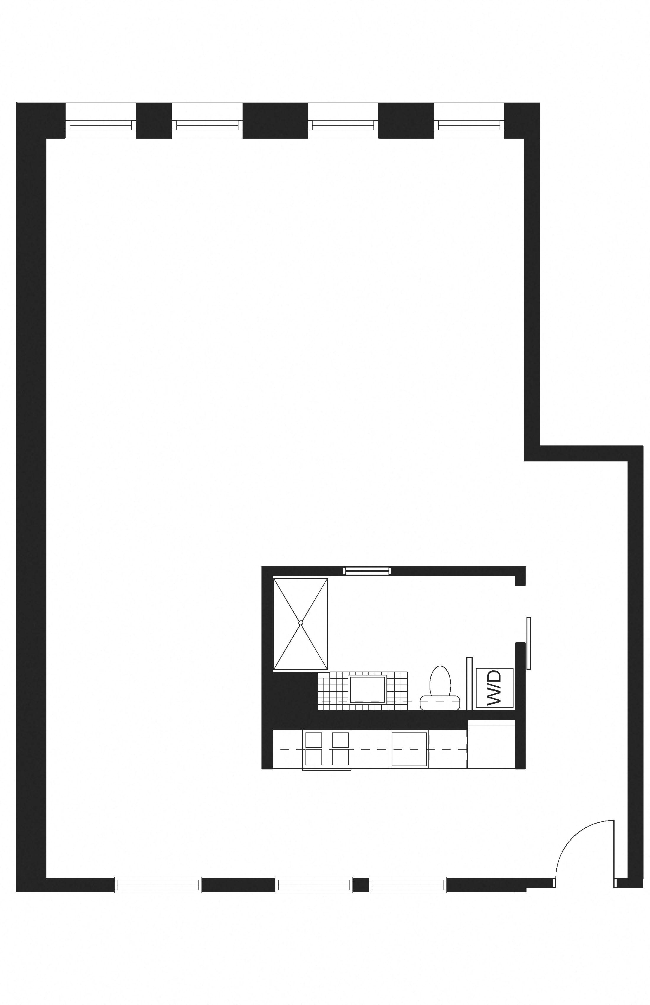 Floor plan for 1 bed, 1 bath, 1052 sqft